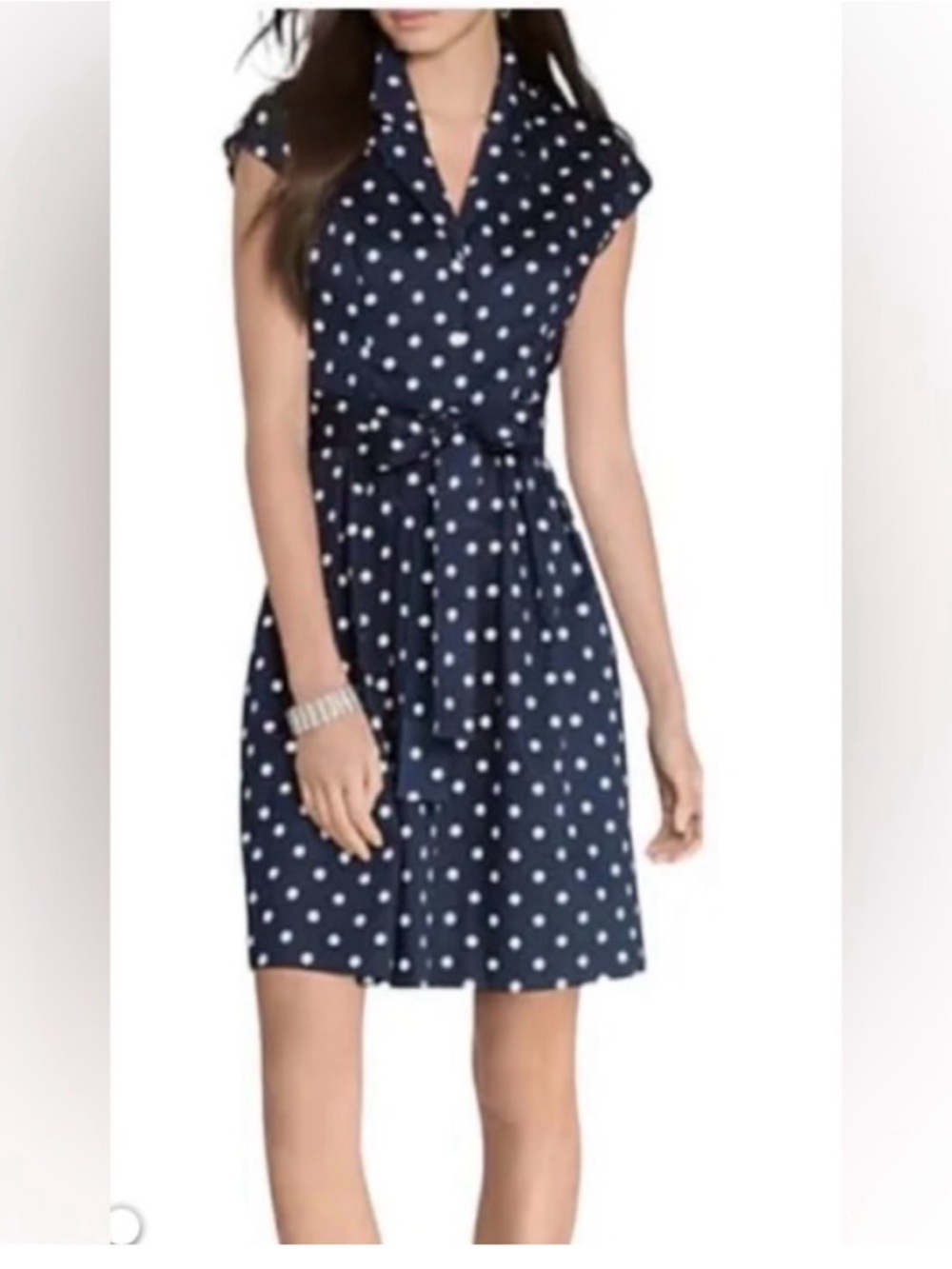 Ralph Lauren Green Label Navy and White Polka Dot Tie-Waist Mini Dress